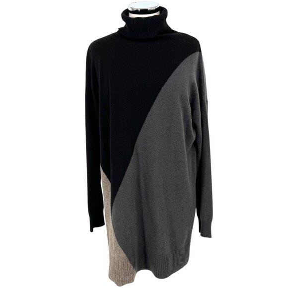 Margaret OLeary Cashmere Turtleneck Sweater Dress Black Gray Size Medium - Picture 1 of 14
